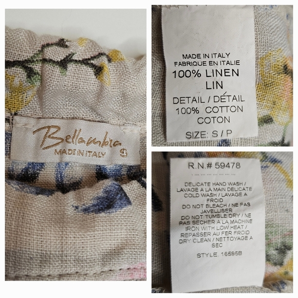 Made in Italy 100% Linen Floral Halter Top Tie Back Boho Cottagecore S Loose Fit - Picture 9 of 11